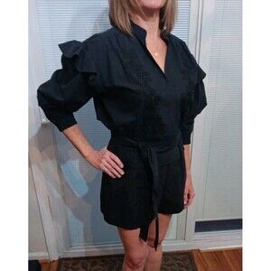 DEREK LAM 10 CROSBY Black Romper Size 6 Long Sleeve Linen Blend Excellent